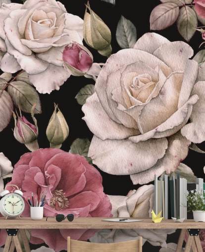 dark floral pink and white flowers wallpaper