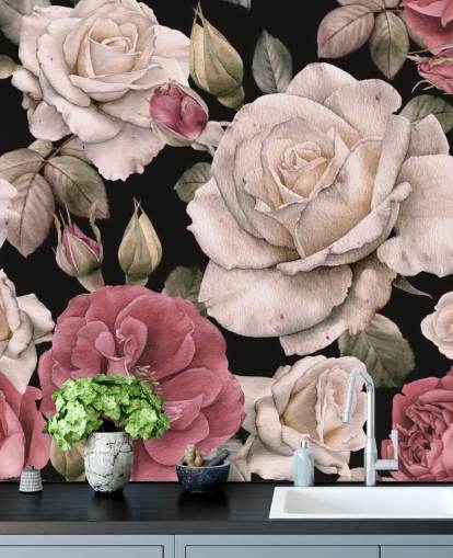 dark floral pink and white flowers wallpaper