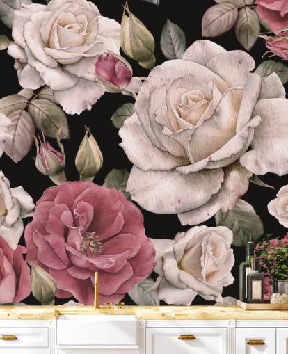 dark floral pink and white flowers wallpaper