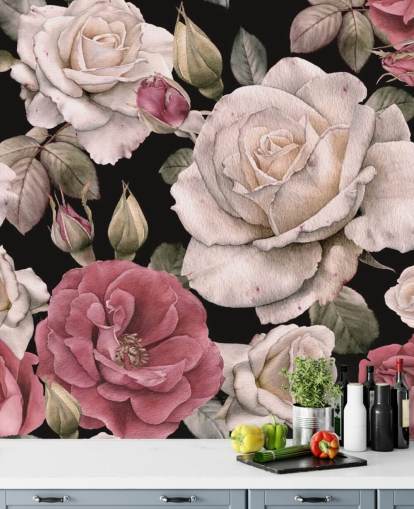 mörk blommig rosa och vita blommor tapeter