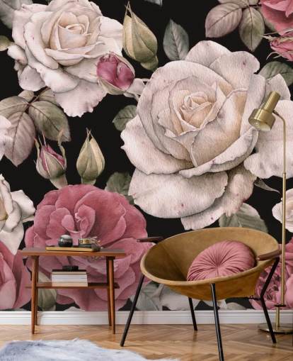 papier peint fleurs roses et blanches