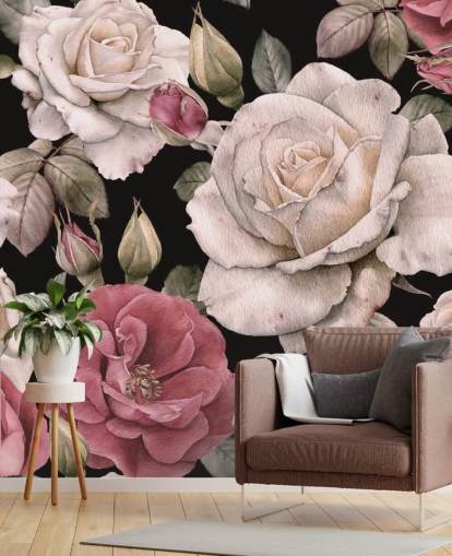 dark floral pink and white flowers wallpaper