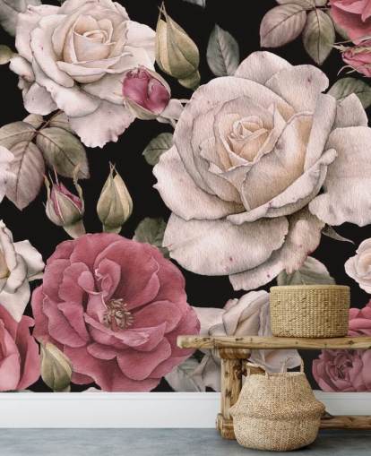 mørk floral rosa og hvite blomster tapet