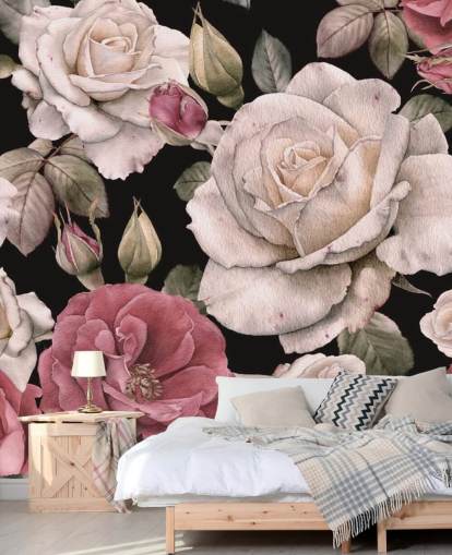 mørk floral rosa og hvite blomster tapet