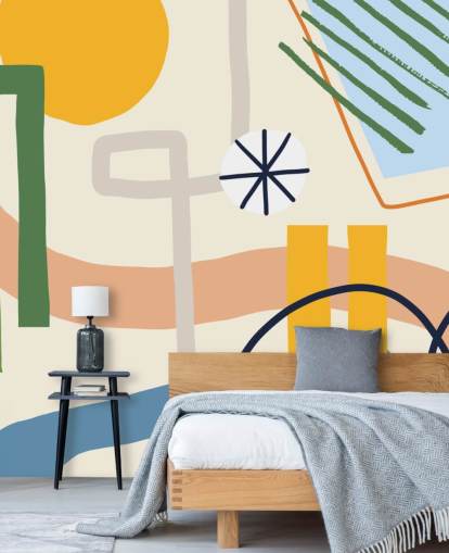 kleurrijk line art abstract behang