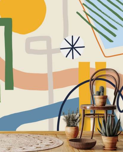 fargerik linje kunst abstrakt tapet