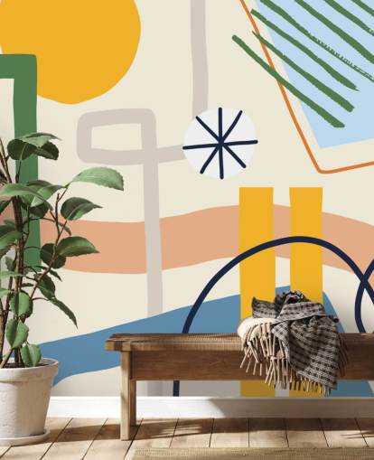 farverige linje kunst abstrakt tapet