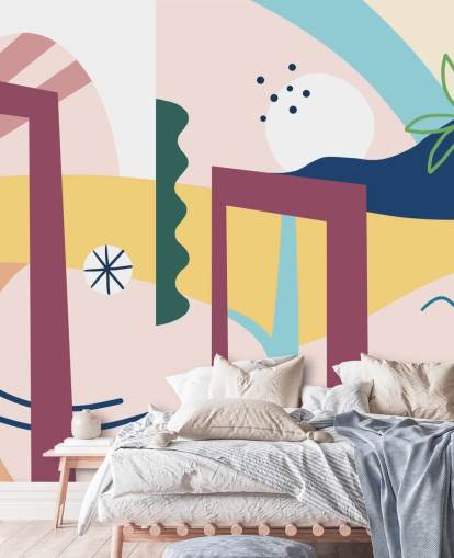 lilla, orange, blå, grøn abstrakt gade tapet