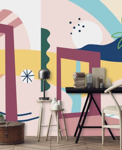 paars, oranje, blauw, groen abstract straatbehang