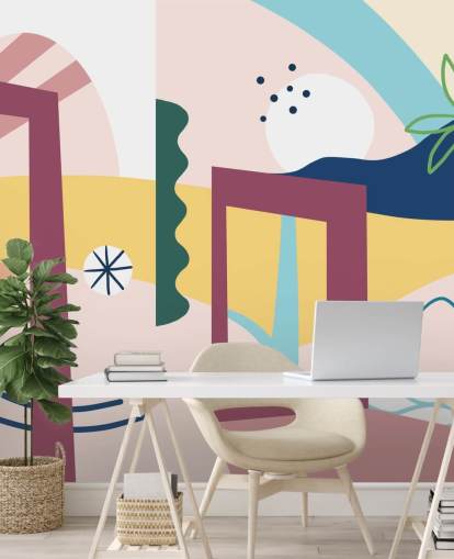 lilla, orange, blå, grøn abstrakt gade tapet