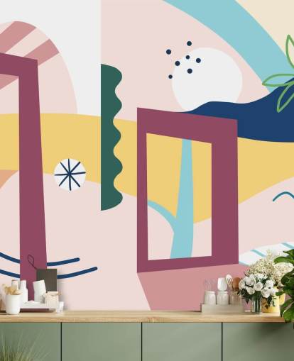 lilla, orange, blå, grøn abstrakt gade tapet