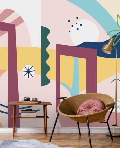 paars, oranje, blauw, groen abstract straatbehang