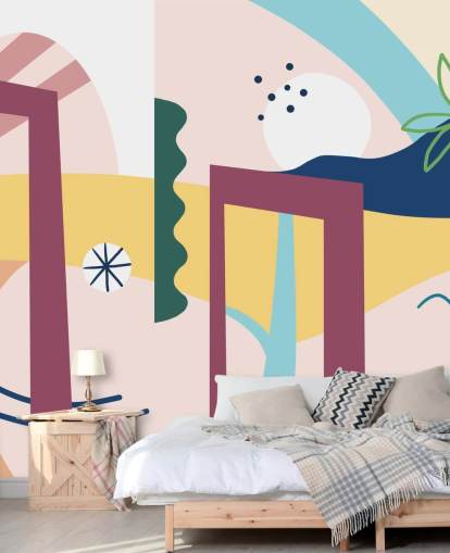 paars, oranje, blauw, groen abstract straatbehang