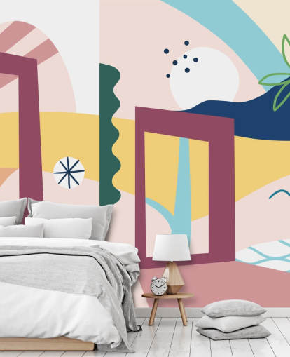 lilla, orange, blå, grøn abstrakt gade tapet