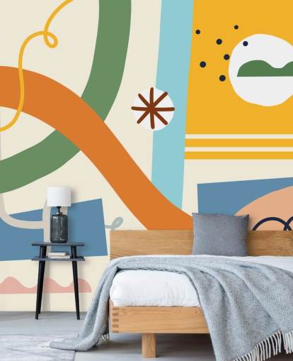 orange, yellow, blue, green line art wallpaper