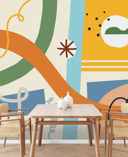 orange, yellow, blue, green line art wallpaper