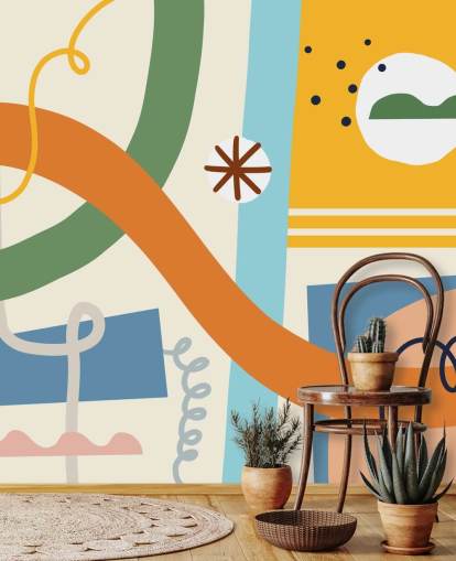papel de parede laranja, amarelo, azul, verde