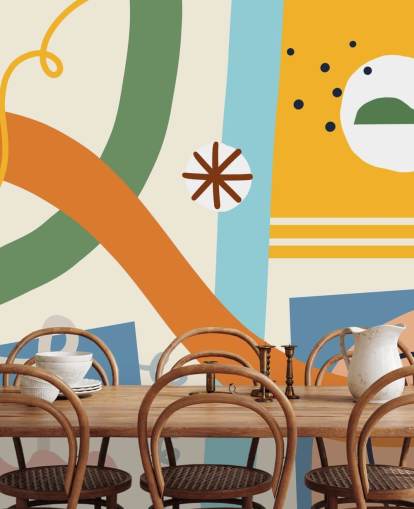 orange, yellow, blue, green line art wallpaper