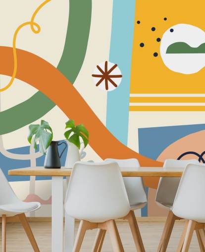 oransje, gul, blå, grønn linje kunst tapet