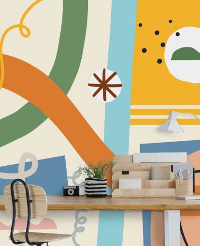 papel pintado de línea naranja, amarillo, azul, verde