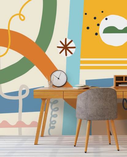 oransje, gul, blå, grønn linje kunst tapet