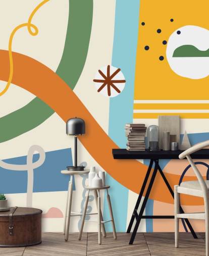 oranje, geel, blauw, groen line art behang oranje, geel, blauw, groen line art behang