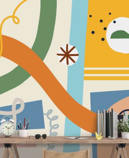 orange, yellow, blue, green line art wallpaper