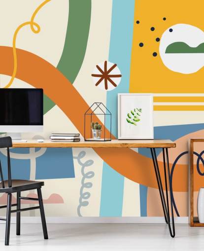 oransje, gul, blå, grønn linje kunst tapet