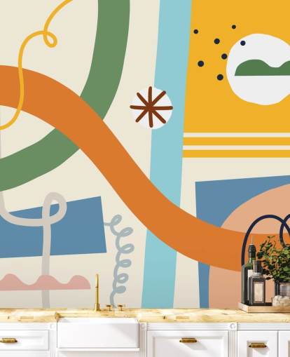 papel pintado de línea naranja, amarillo, azul, verde