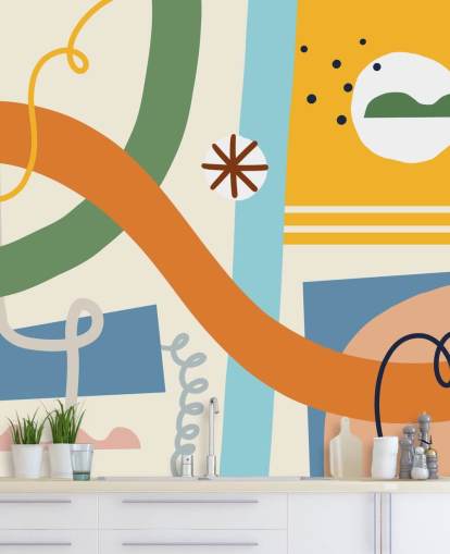 papel de parede laranja, amarelo, azul, verde