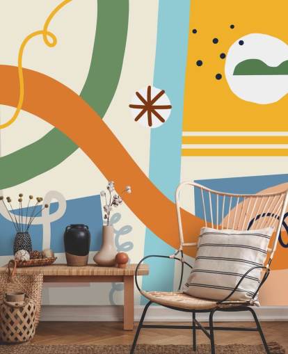 papel de parede laranja, amarelo, azul, verde