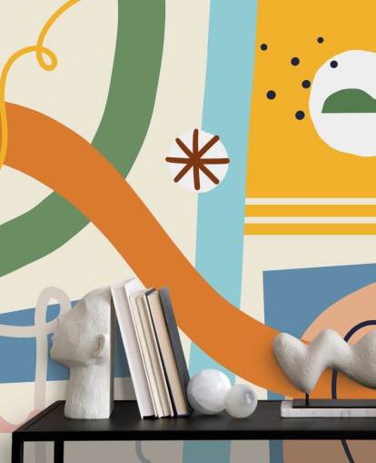 carta da parati arancione, giallo, blu, verde line art