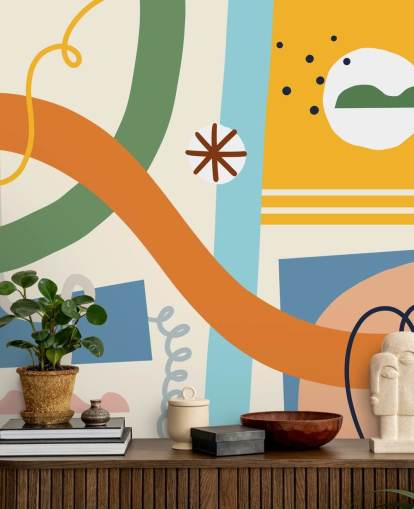 orange, yellow, blue, green line art wallpaper