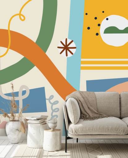 orange, yellow, blue, green line art wallpaper