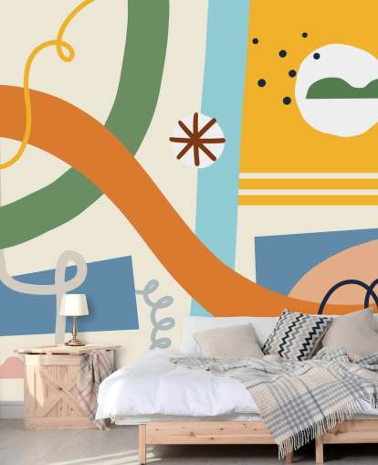 oransje, gul, blå, grønn linje kunst tapet