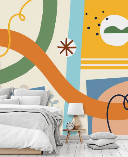 papel de parede laranja, amarelo, azul, verde