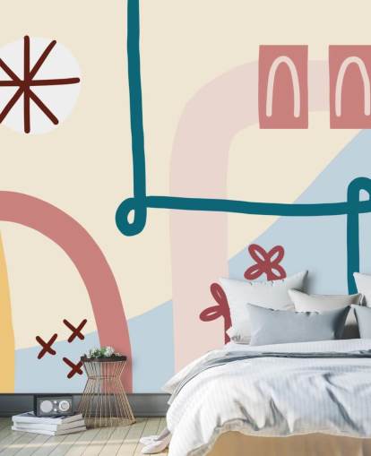 pastel abstract line art wallpaper mural