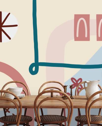 pastel abstract line art wallpaper mural