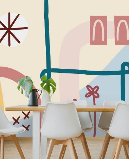pastel abstract line art wallpaper mural