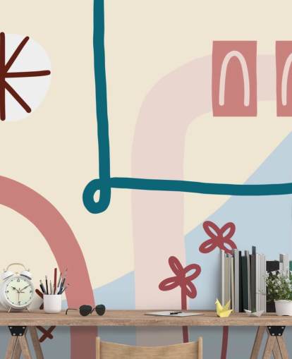 pastel abstract line art wallpaper mural