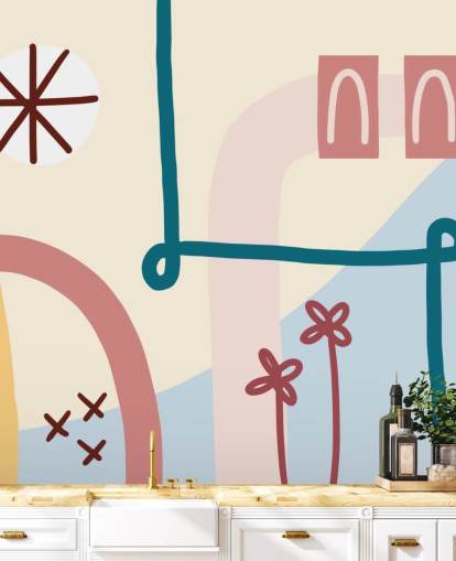 pastel abstract line art wallpaper mural