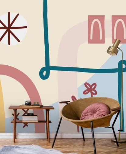pastel abstract line art wallpaper mural