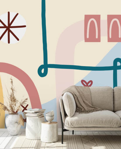 pastel abstract line art wallpaper mural
