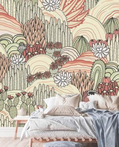 papel de parede de plantas de cacto de terracota e verde oliva