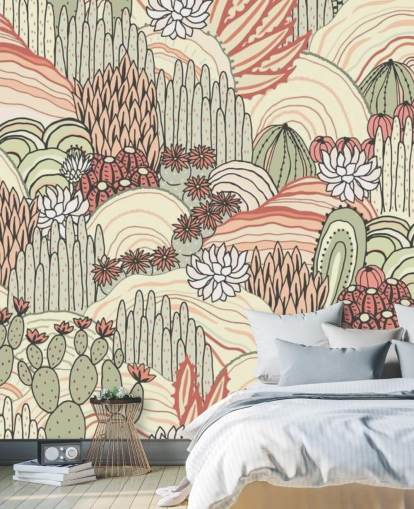 papel de parede de plantas de cacto de terracota e verde oliva