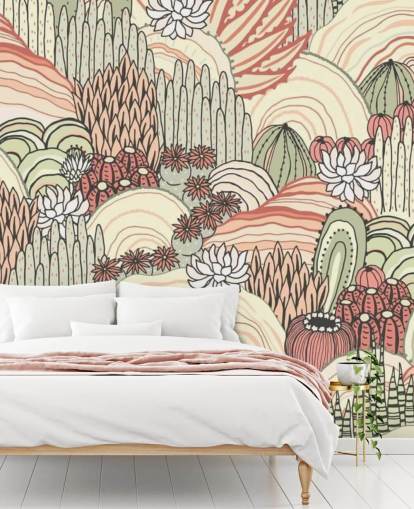 terracotta and olive green cactus plants wallpaper