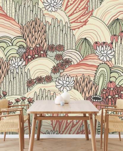 papel pintado de plantas de cactus verde oliva y terracota