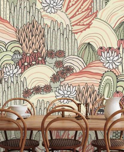 terracotta and olive green cactus plants wallpaper