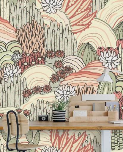 terracotta and olive green cactus plants wallpaper