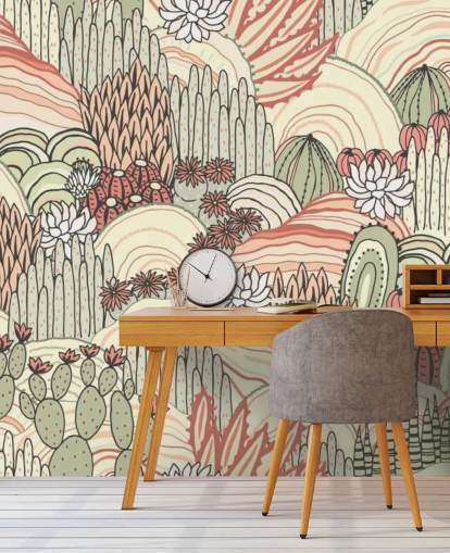 papier peint de plantes de cactus en terre cuite et vert olive